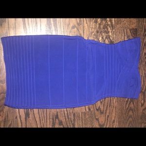 Blue strapless bandage dress